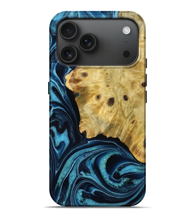 iPhone 17 Pro Max Wood Live Edge Phone Case - Rhodes (Blue, 782865)