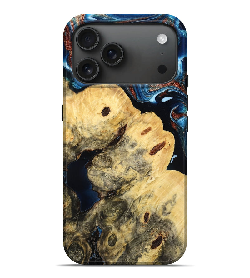 iPhone 17 Pro Max Wood Live Edge Phone Case - Leandro (Teal & Gold, 782871)