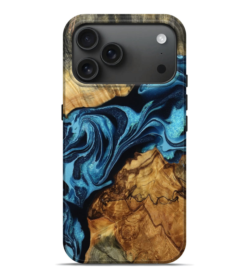 iPhone 17 Pro Max Wood Live Edge Phone Case - Teddy (Blue, 782872)