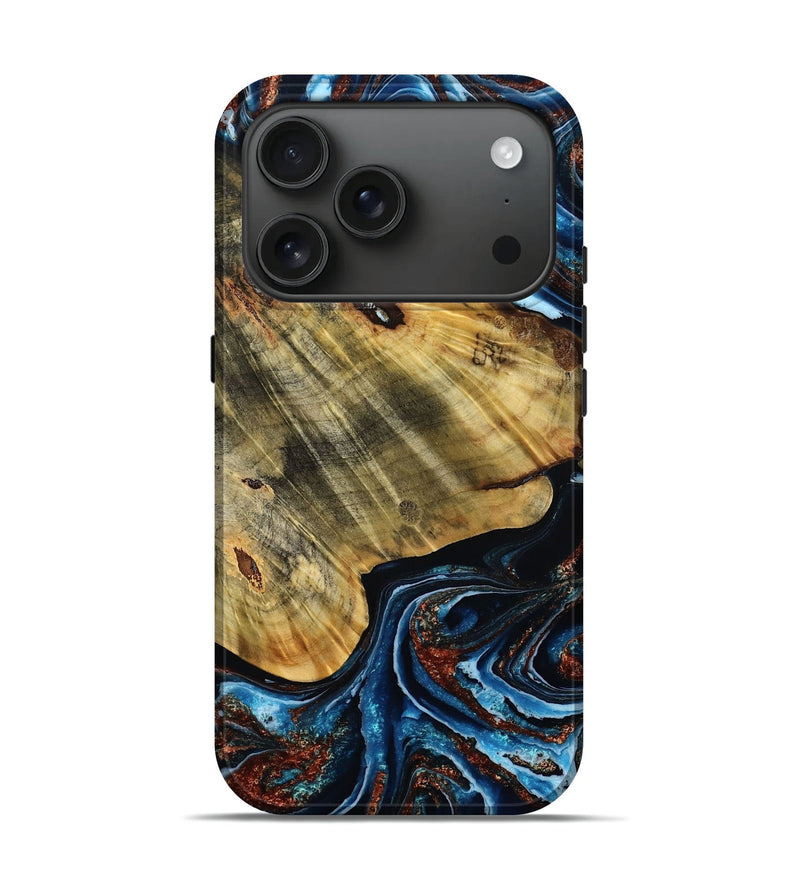 iPhone 17 Pro Wood Live Edge Phone Case - Floyd (Teal & Gold, 782876)