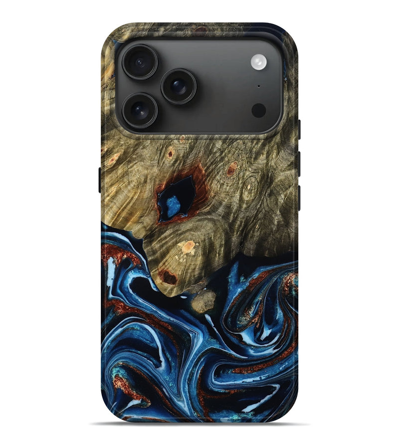 iPhone 17 Pro Max Wood Live Edge Phone Case - Kaaren (Teal & Gold, 782877)