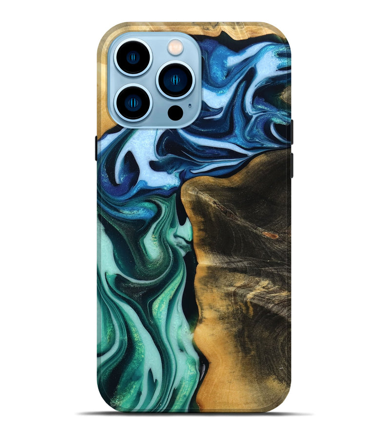 iPhone 14 Pro Max Wood Live Edge Phone Case - Rickey (Blue, 783919)