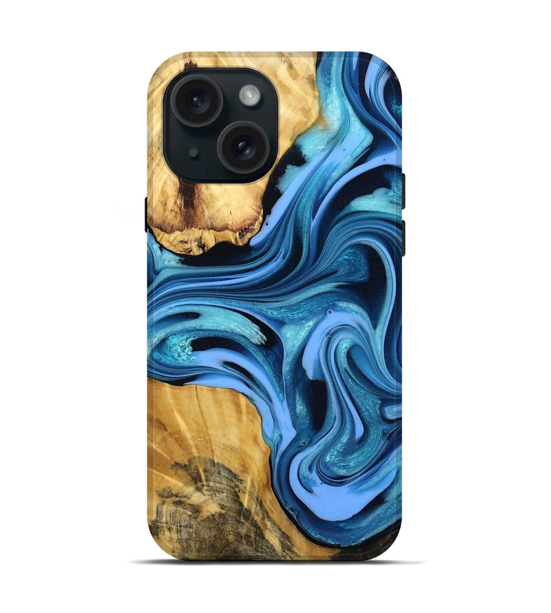 iPhone 15 Wood Live Edge Phone Case - Crue (Blue, 783923)
