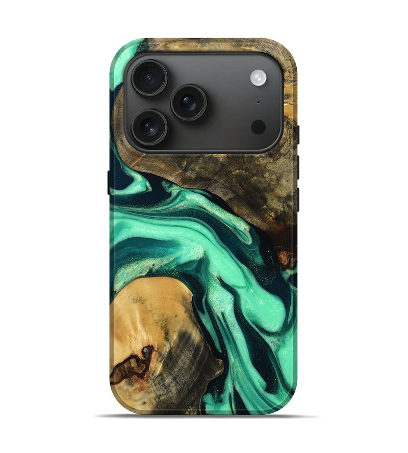 iPhone 17 Pro Wood Live Edge Phone Case - Reya (Green, 783945)