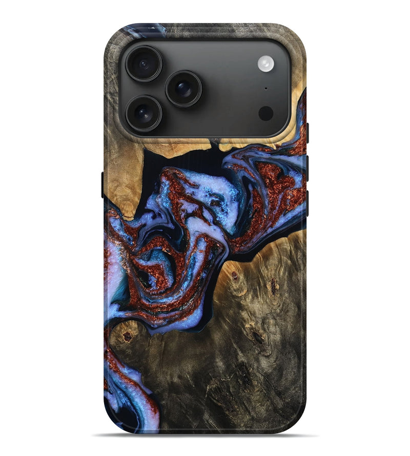iPhone 17 Pro Max Wood Live Edge Phone Case - Azari (Teal & Gold, 784270)