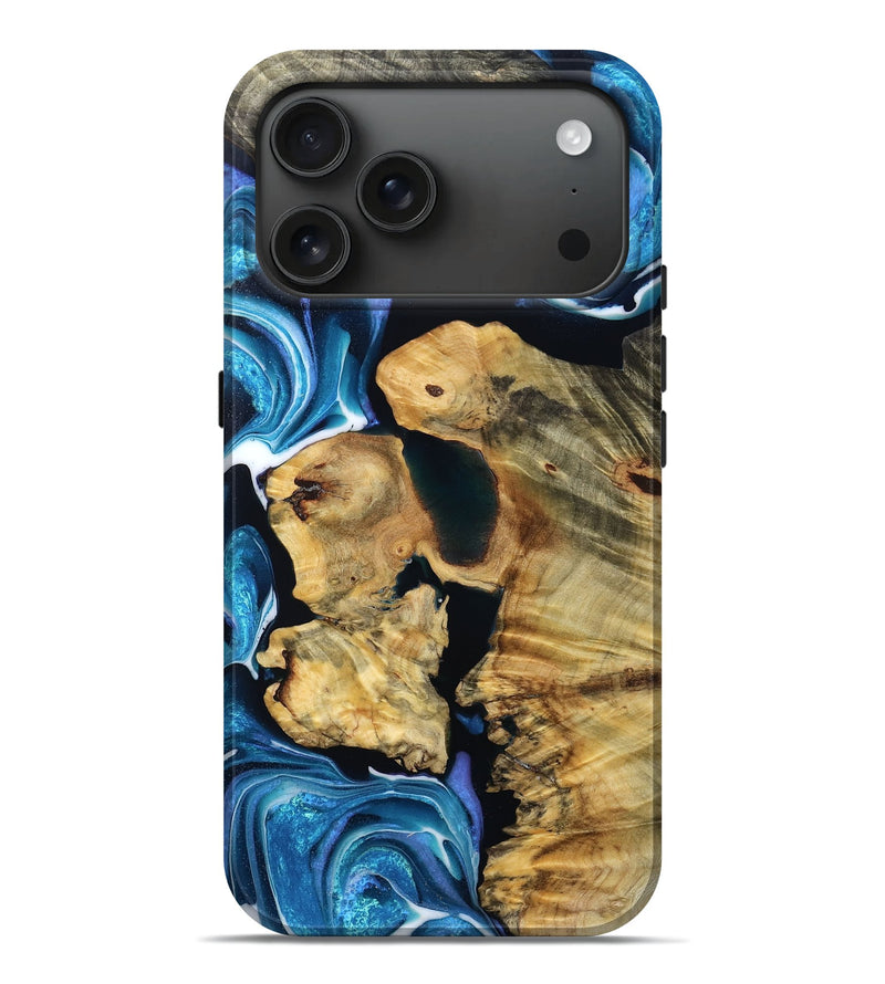 iPhone 17 Pro Max Wood Live Edge Phone Case - Hamza (Blue, 784295)