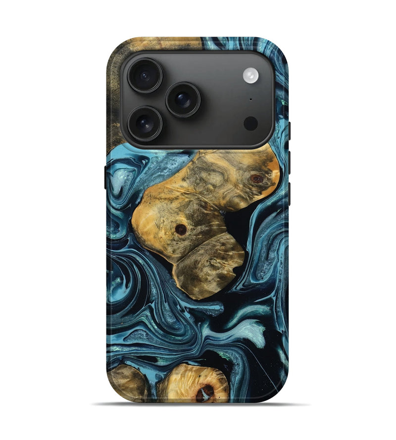 iPhone 17 Pro Wood Live Edge Phone Case - Rayne (Blue, 784304)