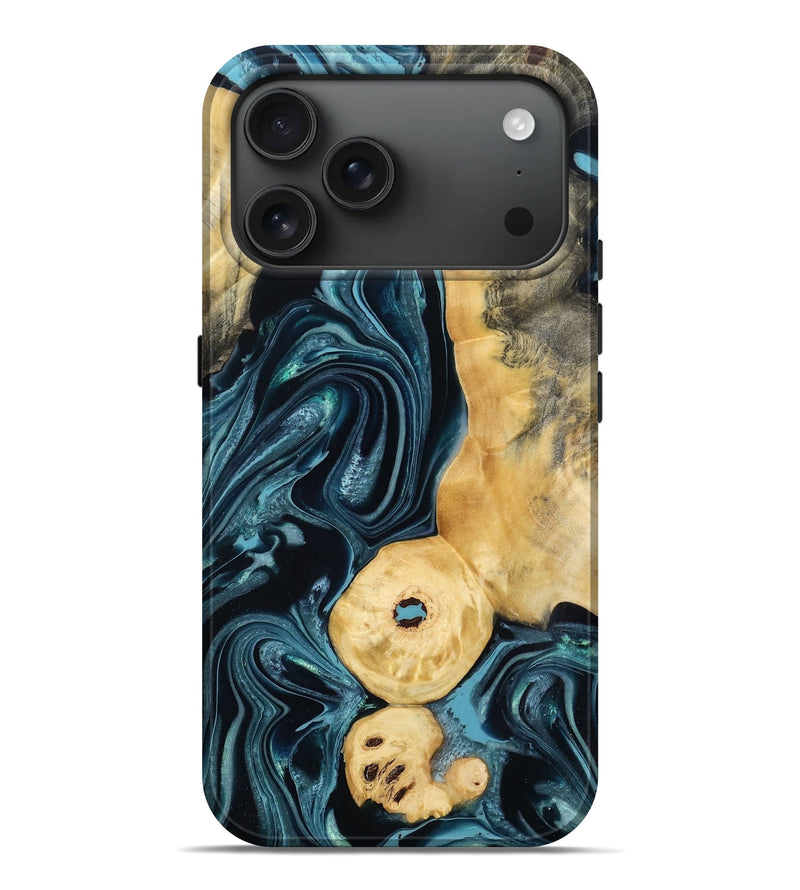 iPhone 17 Pro Max Wood Live Edge Phone Case - Hillary (Blue, 784305)