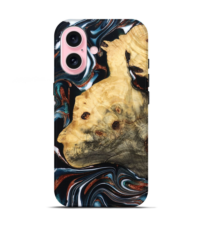 iPhone 17 Wood Live Edge Phone Case - Clara (Teal & Gold, 784310)