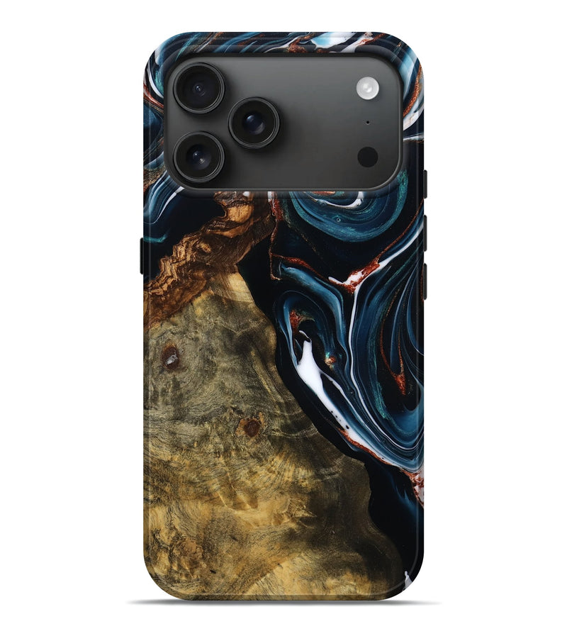 iPhone 17 Pro Max Wood Live Edge Phone Case - Case (Teal & Gold, 784315)