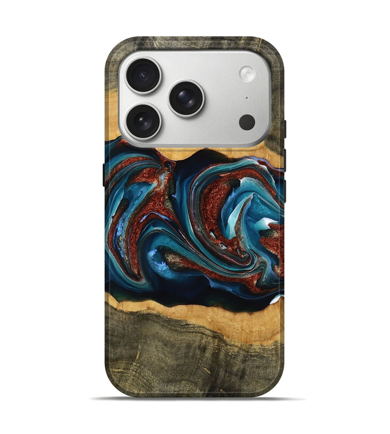 iPhone 17 Pro Wood Live Edge Phone Case - Luka (Teal & Gold, 784633)
