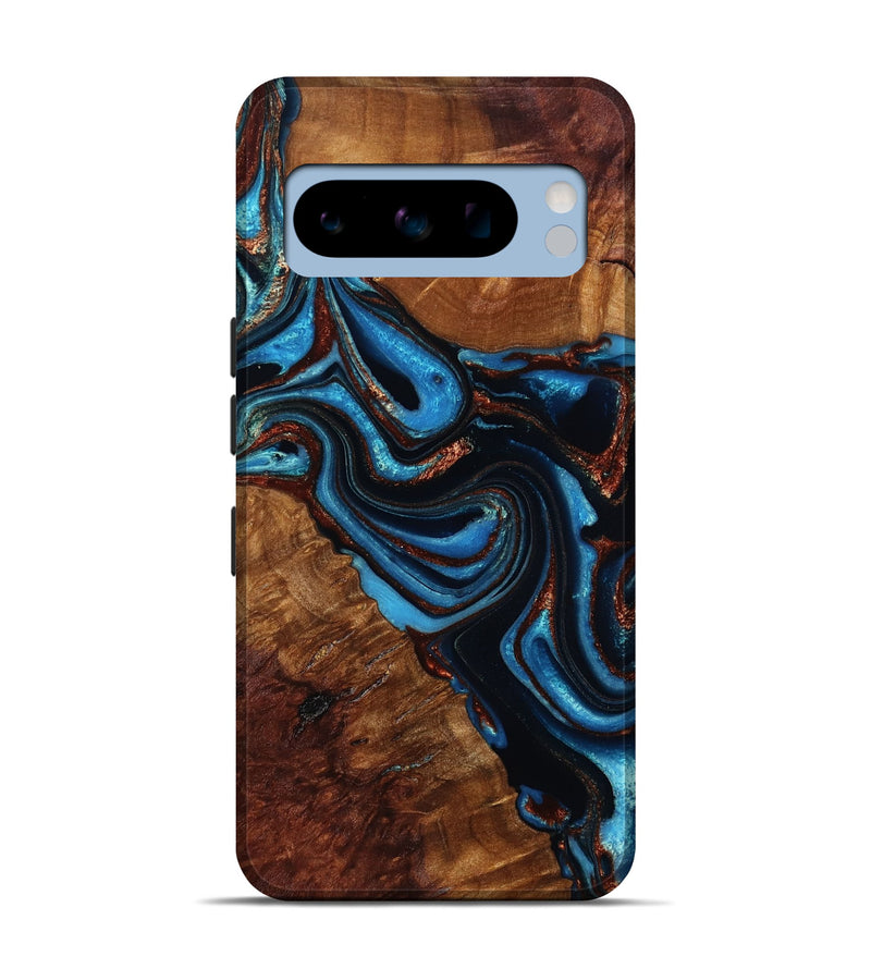 Pixel 8 Pro Wood Live Edge Phone Case - Bruno (Teal & Gold, 785077)