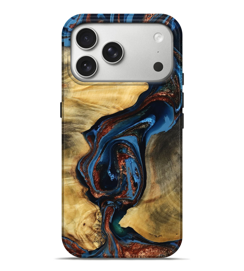 iPhone 17 Pro Max Wood Live Edge Phone Case - Franco (Teal & Gold, 785078)