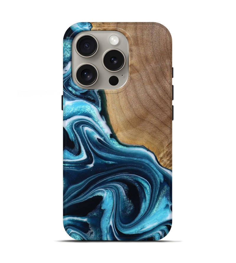 iPhone 16 Pro Wood Live Edge Phone Case - Mercy (Blue, 785082)