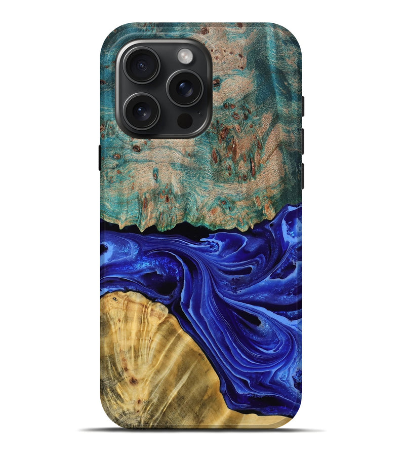 iPhone 16 Pro Max Wood Live Edge Phone Case - Sammie (Blue, 785083)