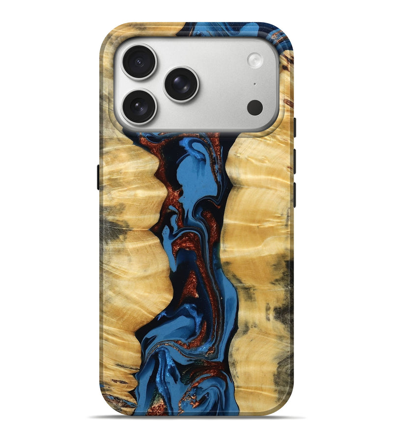 iPhone 17 Pro Max Wood Live Edge Phone Case - Josiah (Teal & Gold, 785090)