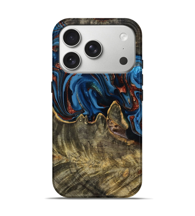 iPhone 17 Pro Wood Live Edge Phone Case - Dimitri (Teal & Gold, 785104)