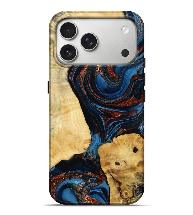 iPhone 17 Pro Max Wood Live Edge Phone Case - Kirstie (Teal & Gold, 785105)