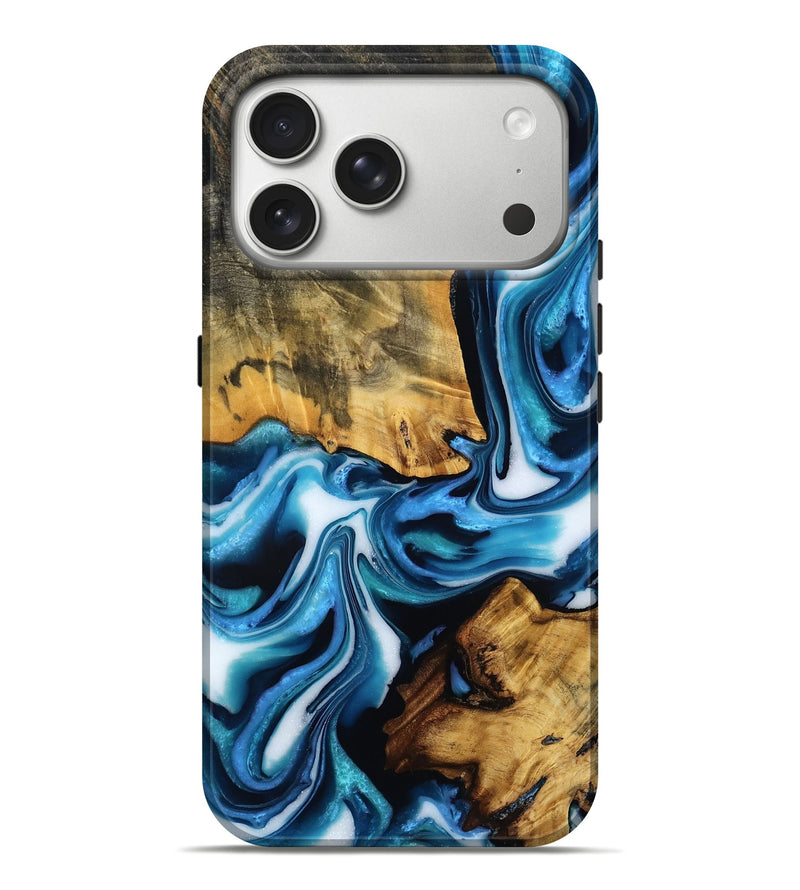 iPhone 17 Pro Max Wood Live Edge Phone Case - Jerrica (Blue, 785240)