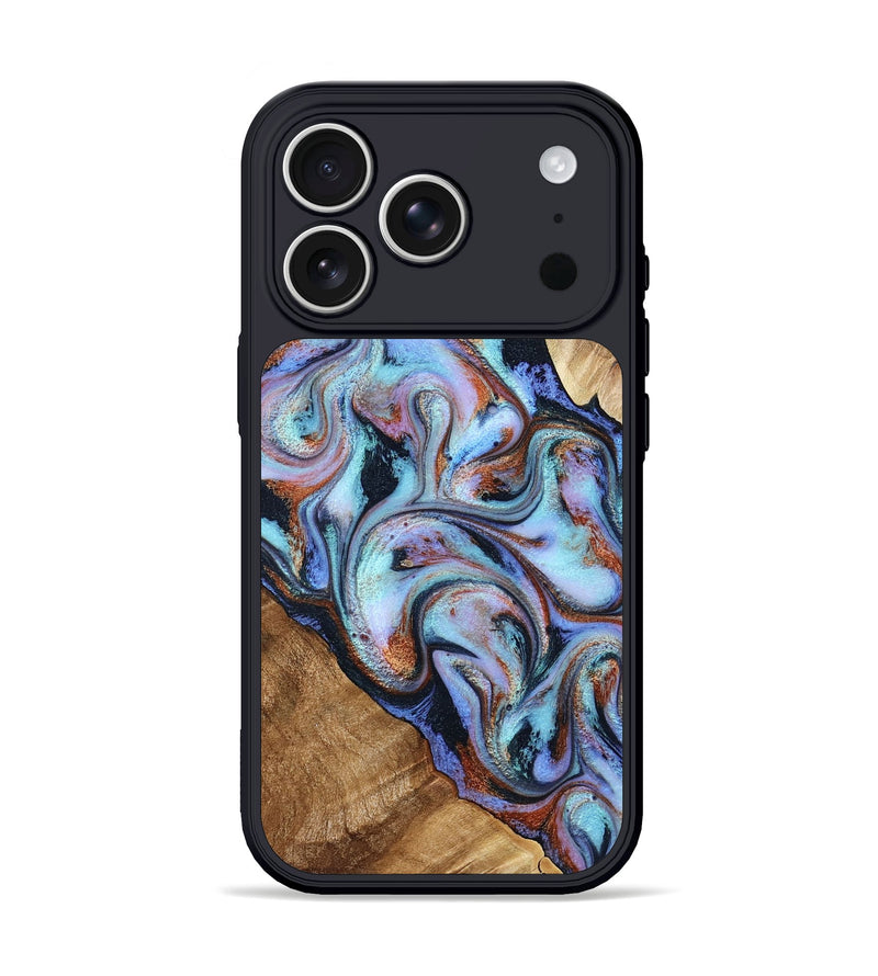 iPhone 17 Pro Wood Phone Case - Jerrica (Teal & Gold, 785310)