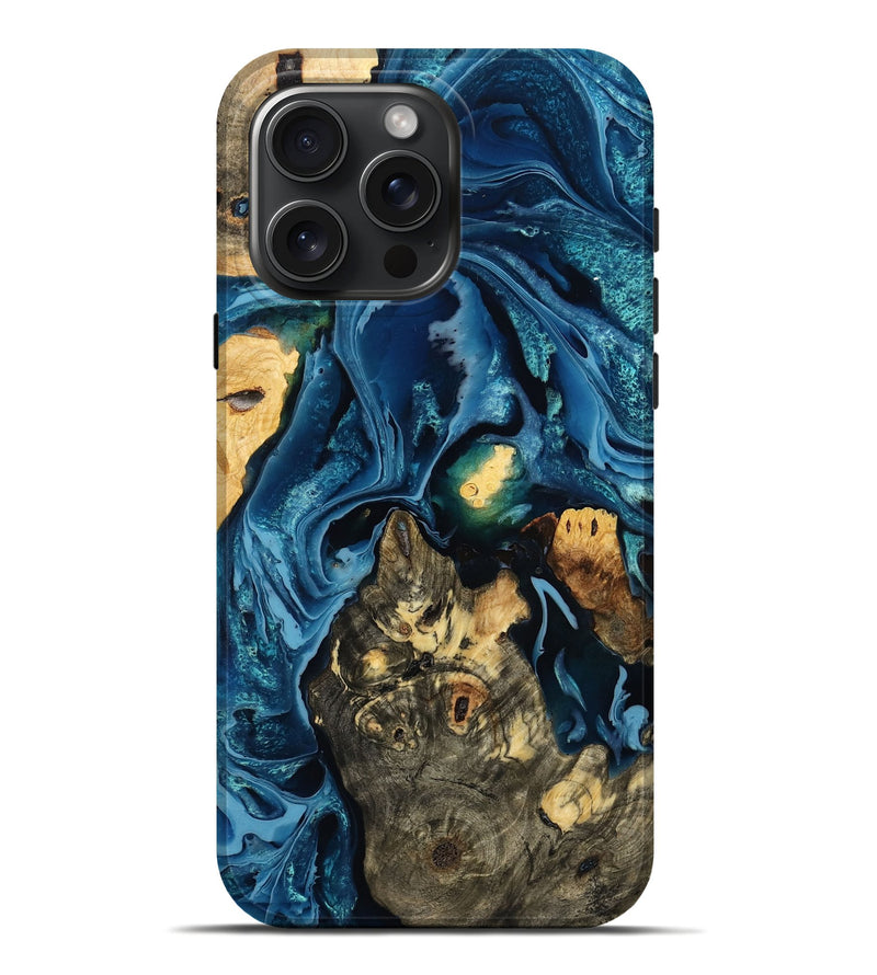 iPhone 16 Pro Max Wood Live Edge Phone Case - Oran (Blue, 785733)