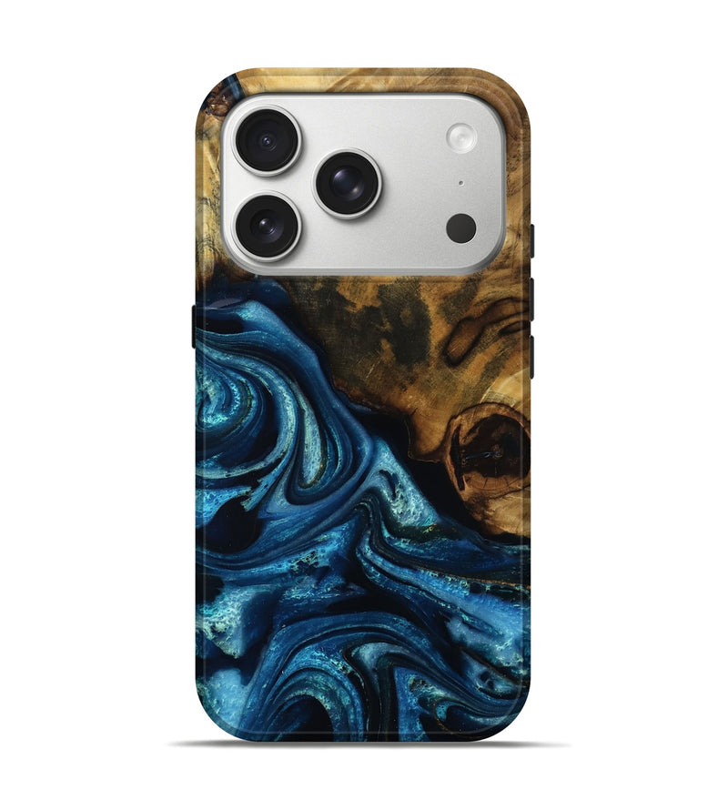 iPhone 17 Pro Wood Live Edge Phone Case - Eris (Teal & Gold, 785735)