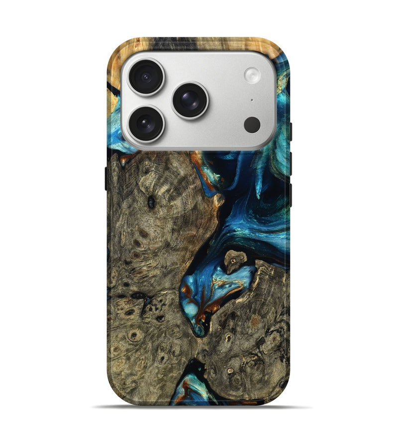 iPhone 17 Pro Wood Live Edge Phone Case - Augusta (Teal & Gold, 785738)
