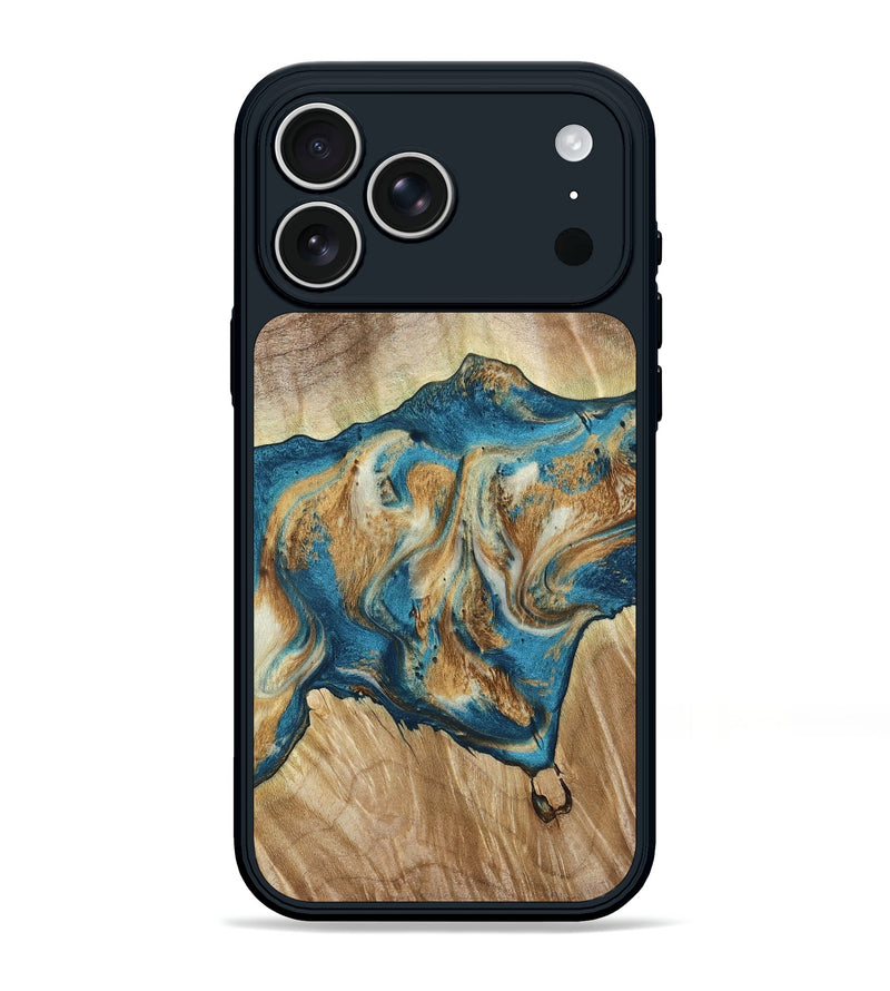 iPhone 17 Pro Max Wood Phone Case - Jeanna (Teal & Gold, 785905)