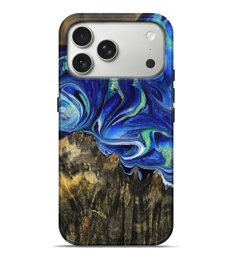 iPhone 17 Pro Max Wood Live Edge Phone Case - Trevor (Blue, 786180)