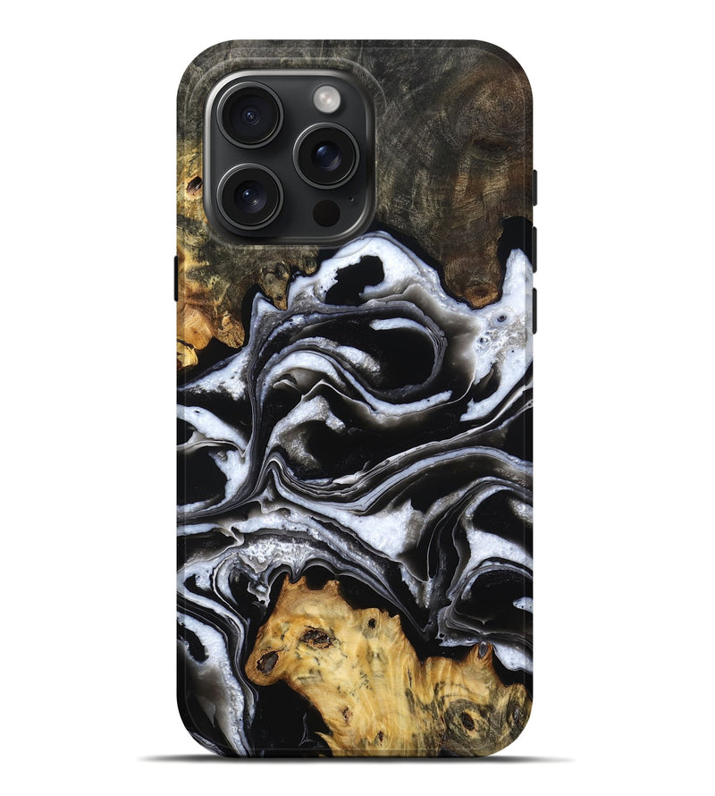 iPhone 16 Pro Max Wood Live Edge Phone Case - Leyla (Black & White, 786185)