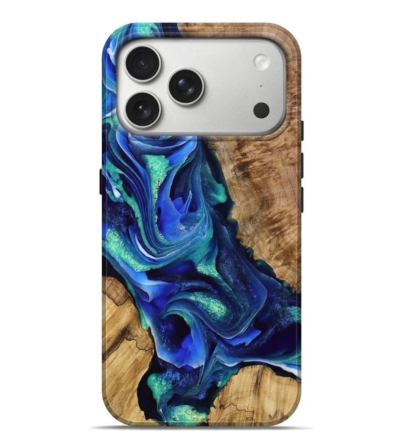 iPhone 17 Pro Max Wood Live Edge Phone Case - Brant (Blue, 786192)