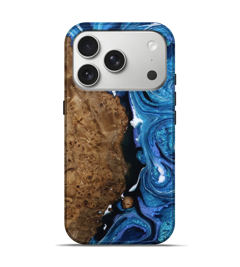 iPhone 17 Pro Wood Live Edge Phone Case - Laquita (Blue, 786211)
