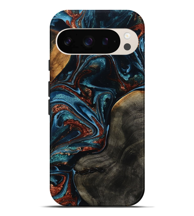 Pixel 10 Pro XL Wood Live Edge Phone Case - Daja (Teal & Gold, 786218)