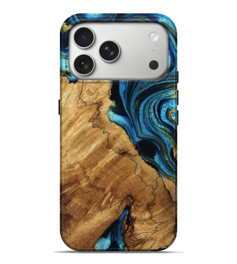 iPhone 17 Pro Max Wood Live Edge Phone Case - Ilene (Blue, 786220)