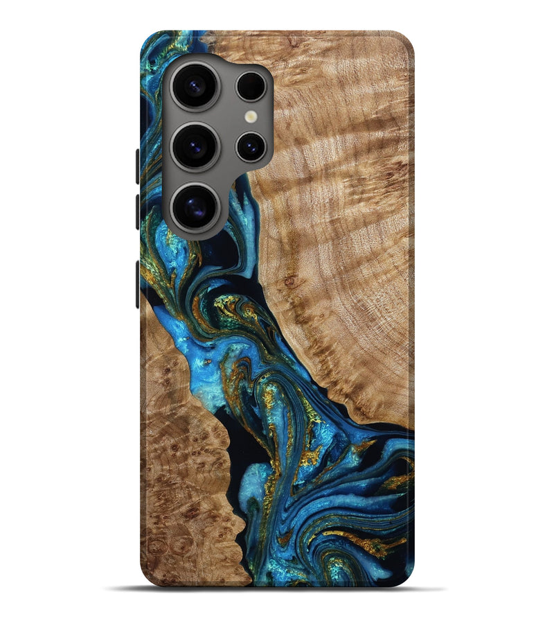 Galaxy S25 Ultra Wood Live Edge Phone Case - Keisha (Teal & Gold, 786221)