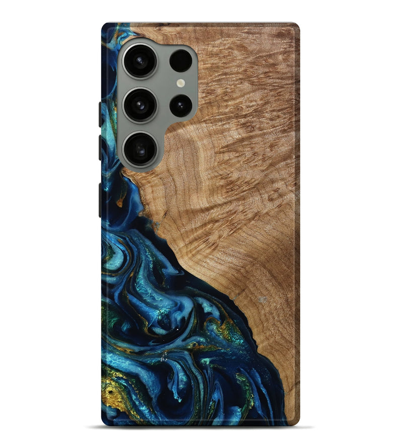 Galaxy S24 Ultra Wood Live Edge Phone Case - Salma (Teal & Gold, 786222)