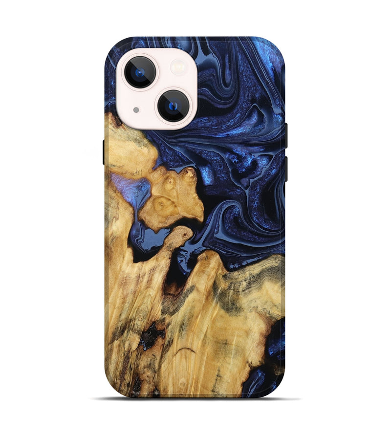 iPhone 14 Wood Live Edge Phone Case - Latisha (Blue, 786408)