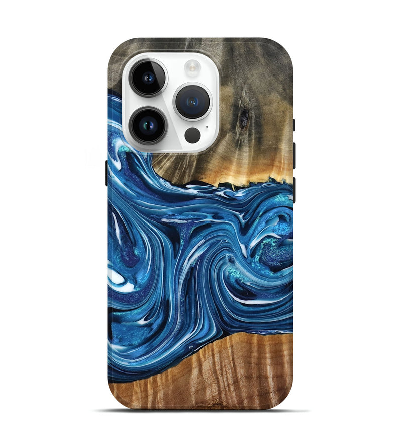 iPhone 15 Pro Wood Live Edge Phone Case - Shelbi (Blue, 786412)