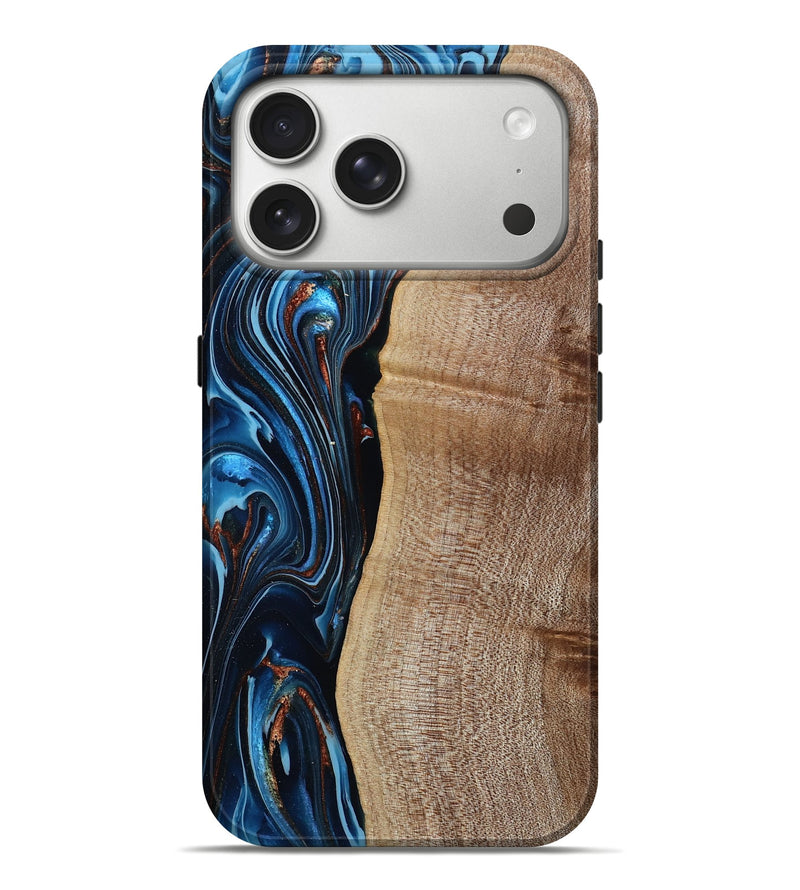 iPhone 17 Pro Max Wood Live Edge Phone Case - Keshia (Teal & Gold, 786415)
