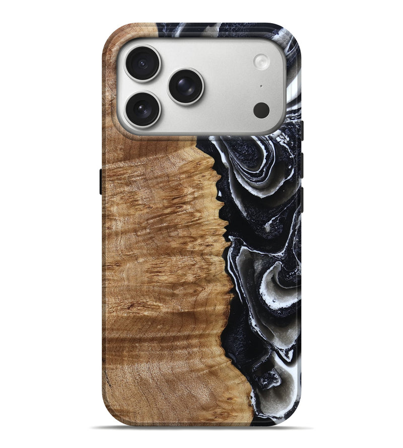 iPhone 17 Pro Max Wood Live Edge Phone Case - Tonja (Black & White, 786419)