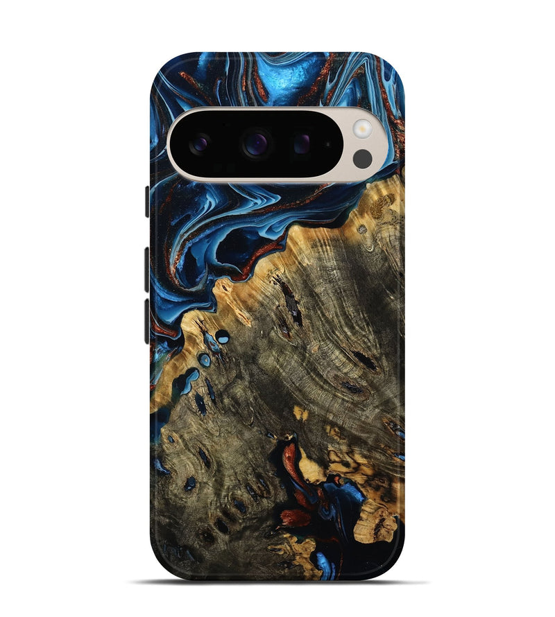 Pixel 10 Pro Wood Live Edge Phone Case - Navy (Teal & Gold, 786421)