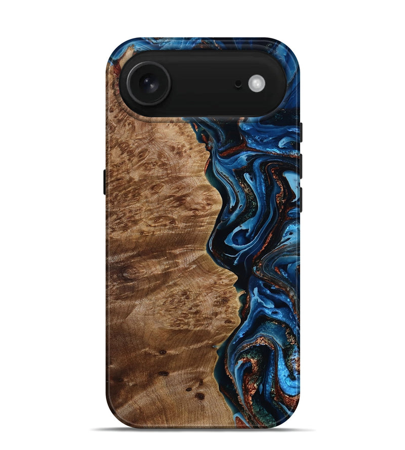 iPhone 17 Air Wood Live Edge Phone Case - Lucas (Teal & Gold, 786423)