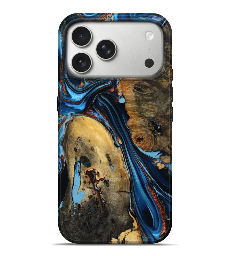 iPhone 17 Pro Max Wood Live Edge Phone Case - Delaney (Teal & Gold, 786424)