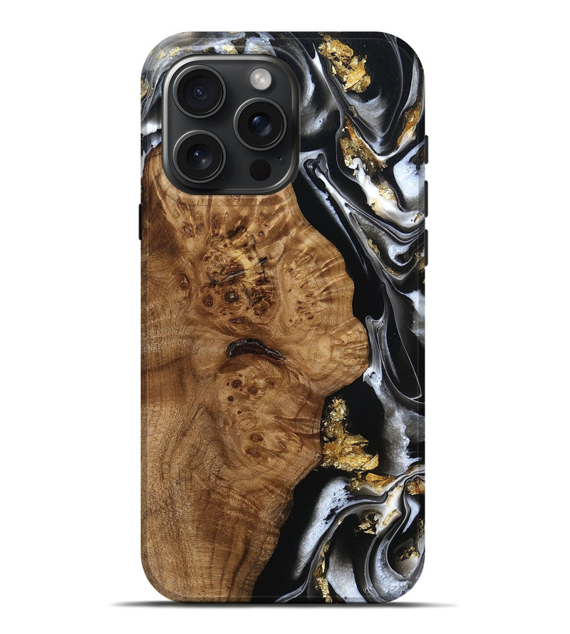 iPhone 16 Pro Max Wood Live Edge Phone Case - Yasmine (Black & White, 786743)