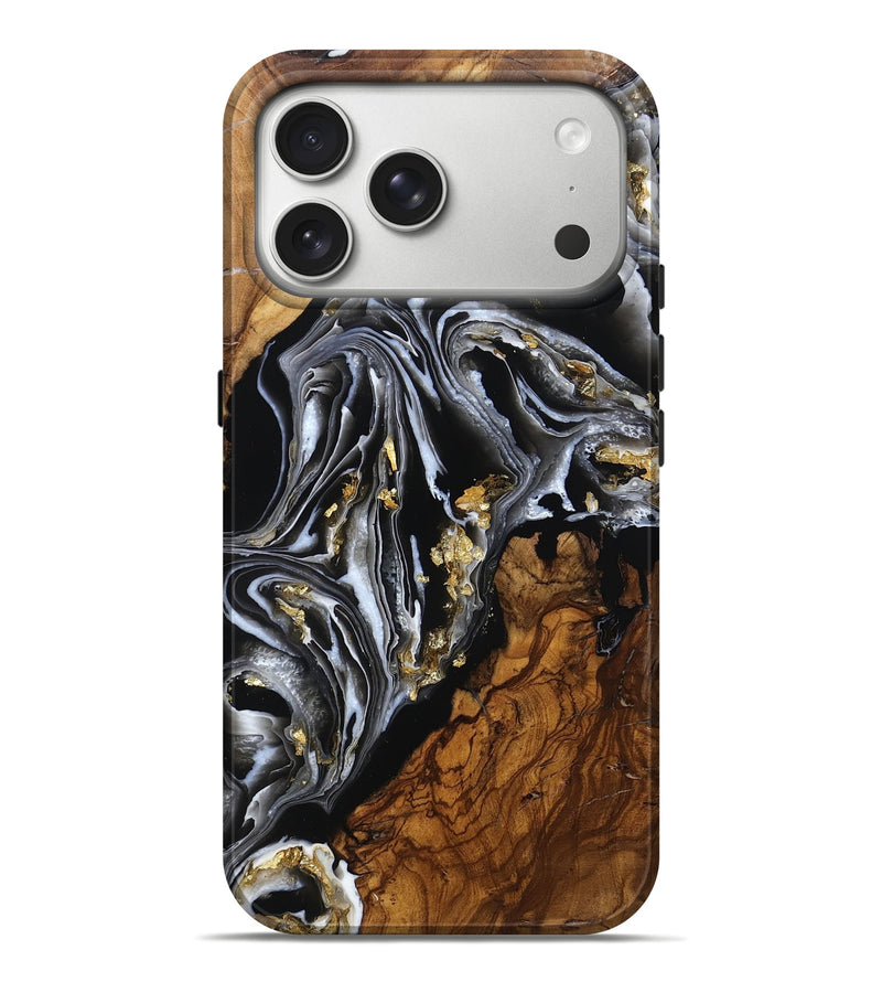 iPhone 17 Pro Max Wood Live Edge Phone Case - Mekhi (Black & White, 786761)