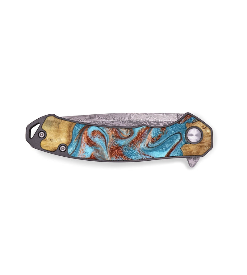 EDC Wood Pocket Knife - Mylo (Teal & Gold, 786807)