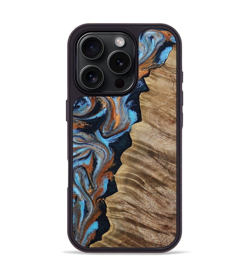 iPhone 16 Pro Wood Phone Case - Karrie (Teal & Gold, 786809)
