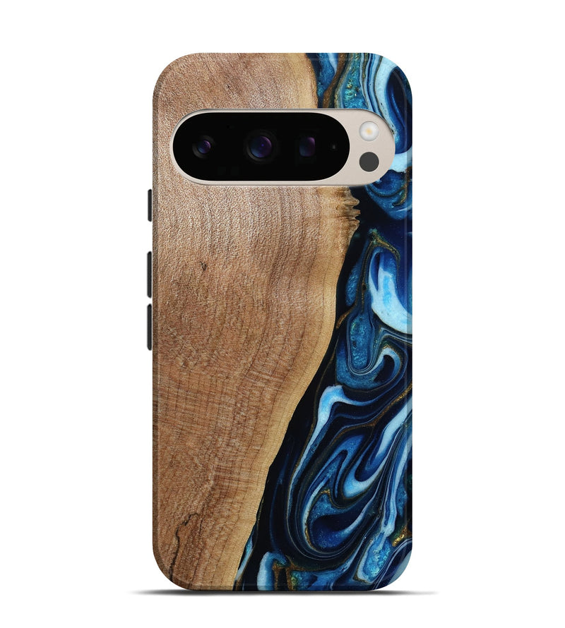 Pixel 10 Wood Live Edge Phone Case - Brayden (Teal & Gold, 786981)