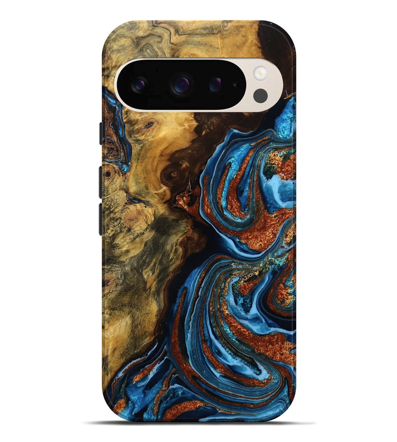 Pixel 10 Pro XL Wood Live Edge Phone Case - Ayana (Teal & Gold, 787000)