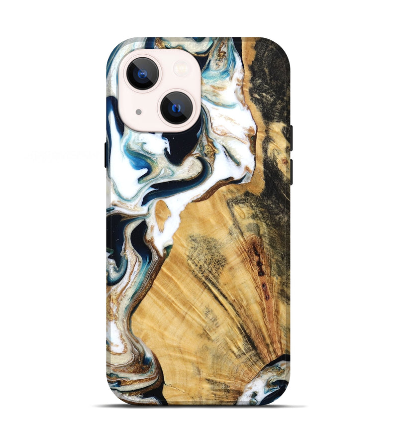 iPhone 13 Wood Live Edge Phone Case - Keegan (Teal & Gold, 787014)